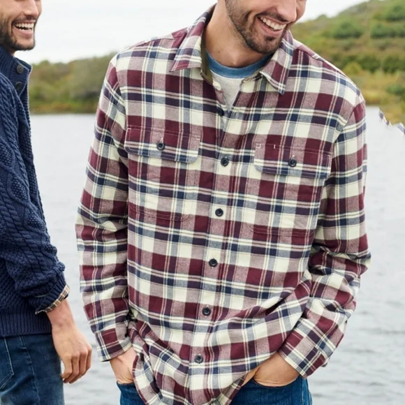 L.L. Bean Blue Plaid Heavyweight Fleece Lined Chore Shirt Jacket Shacket - Picture 1 of 12